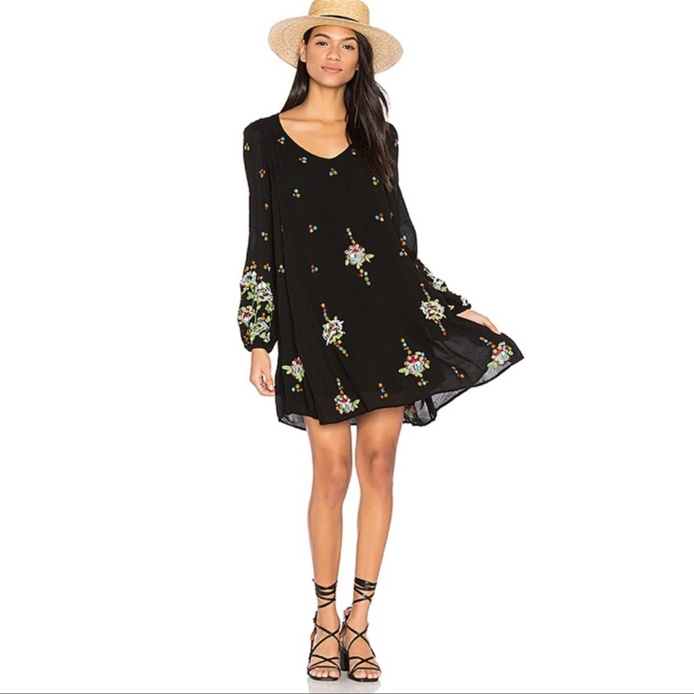 Free People Oxford Embroidered Mini Dress Sz XS Black